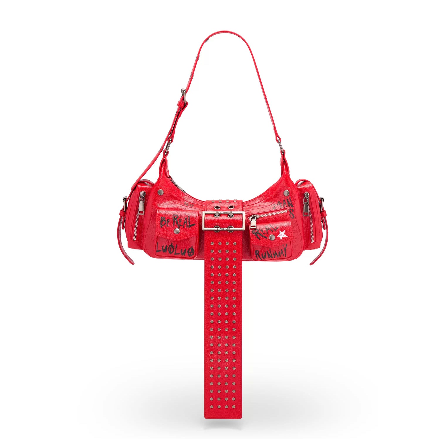 Graffiti-Print PU Cracked-Leather Bag