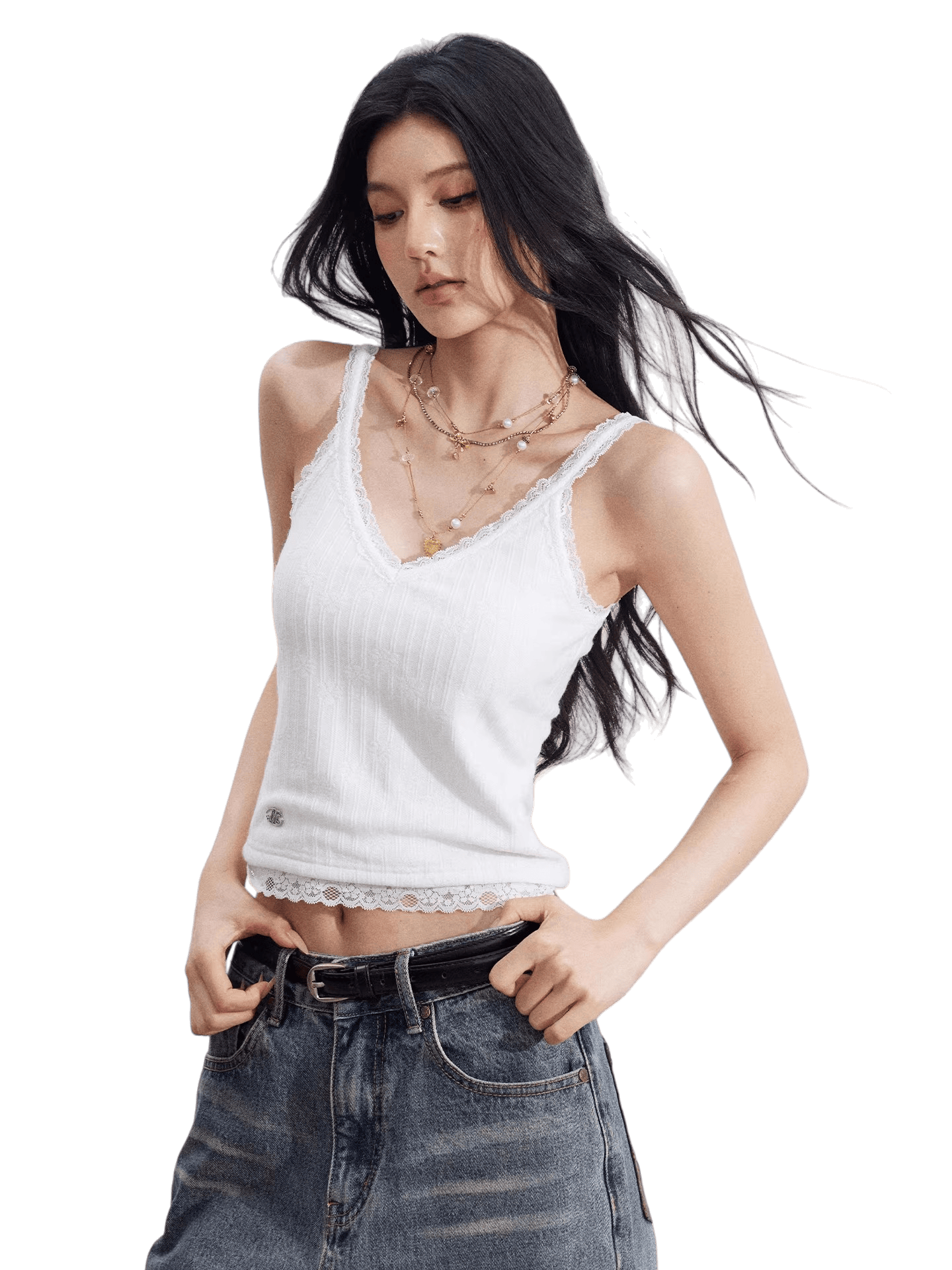 Lace-Trim V-Neck Knit Vest