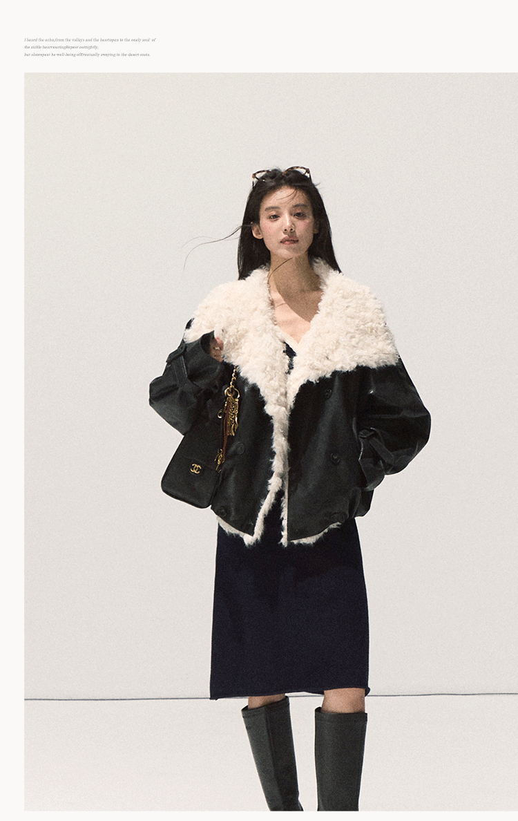 Shearling-Style Leather Jacket Khaki