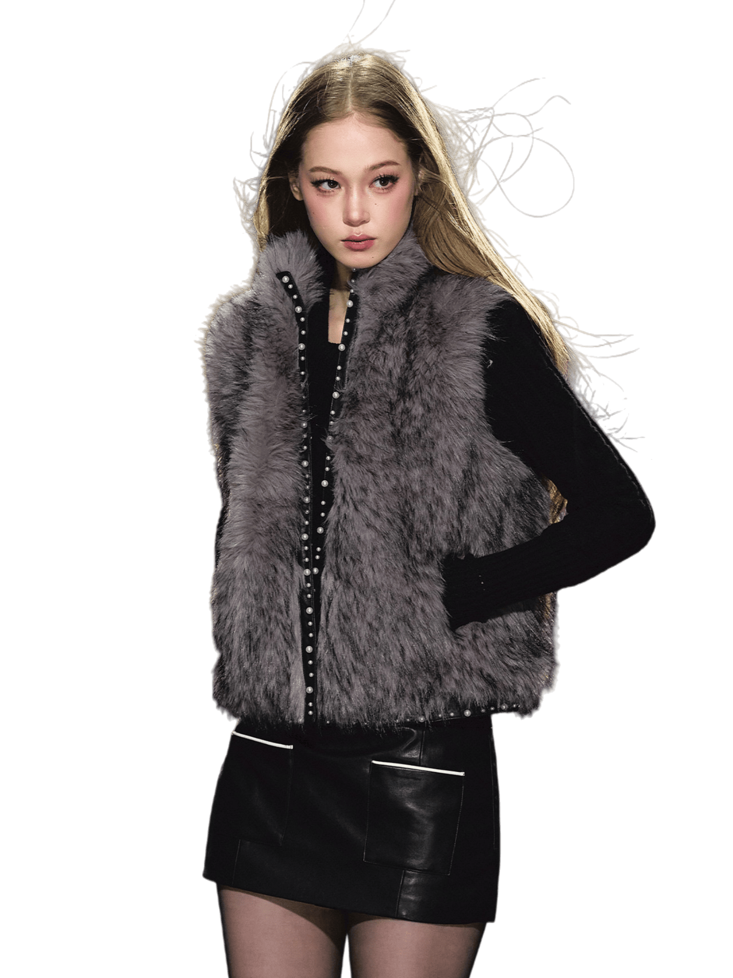 Beaded Faux Fur Layered Vest