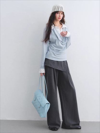 Embroidered Panel Wide-Leg Tailored Trousers