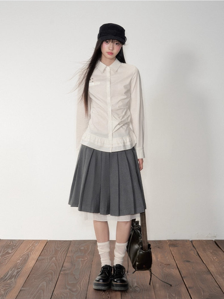 Sheer Double-layer Slim Low-waist Midi Skirt