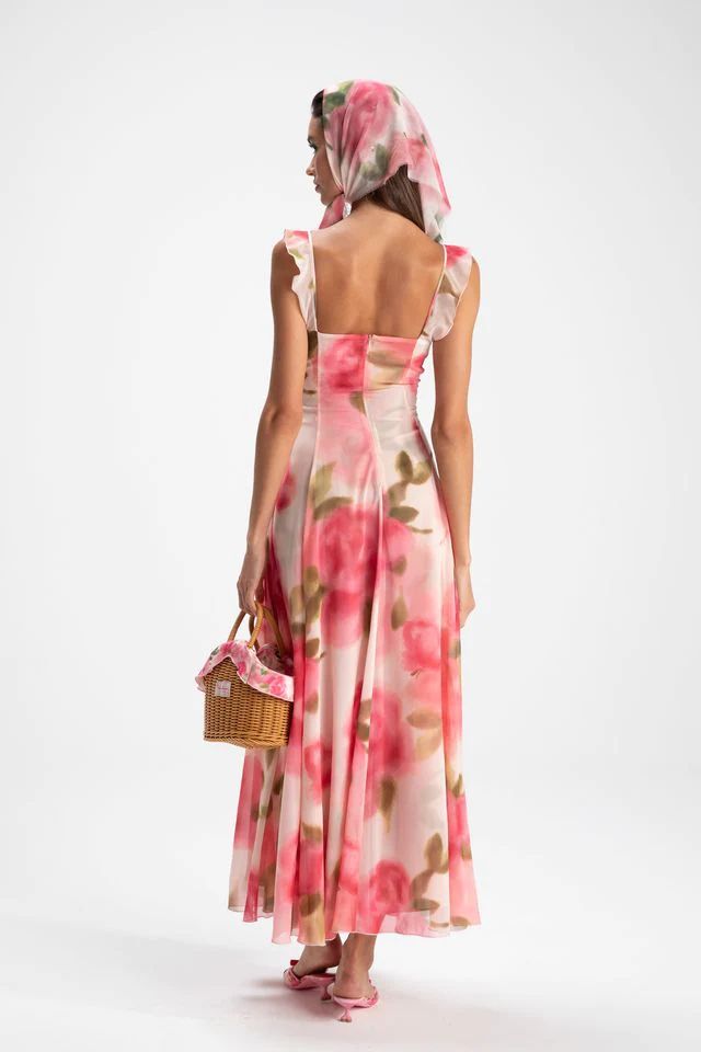 Rose Printed Midi Dress (including headscarf) - CHINASQUAD