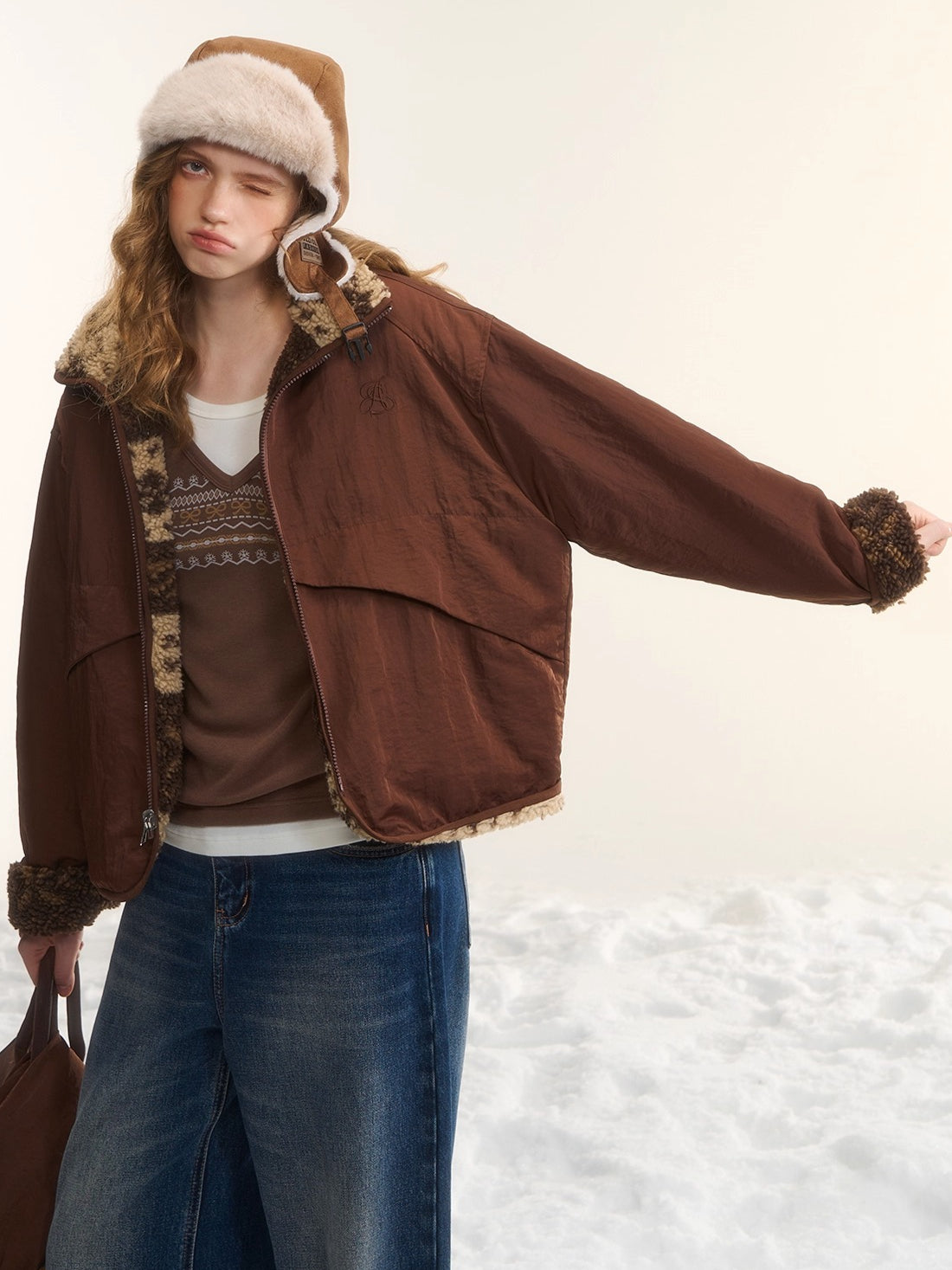 Fleece Stand-Collar Jacket with Scarf