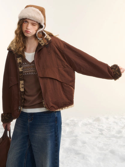 Fleece Stand-Collar Jacket with Scarf