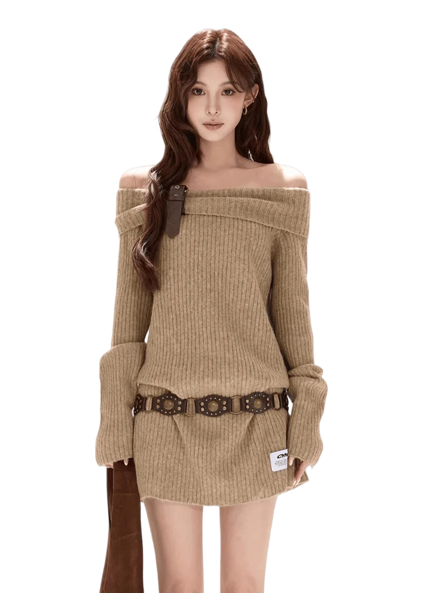 Off-Shoulder Wool-Blend Sweater Dress