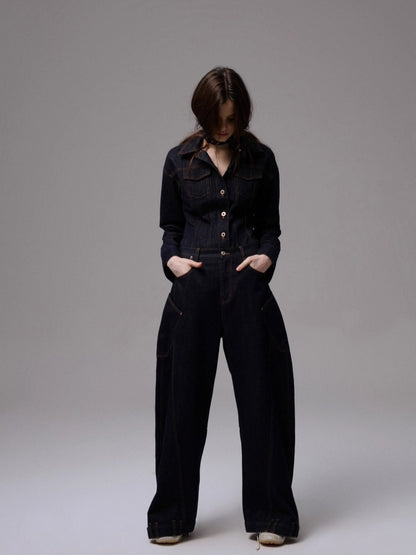 Embroidered Low-waist Loose Wide-leg Pants