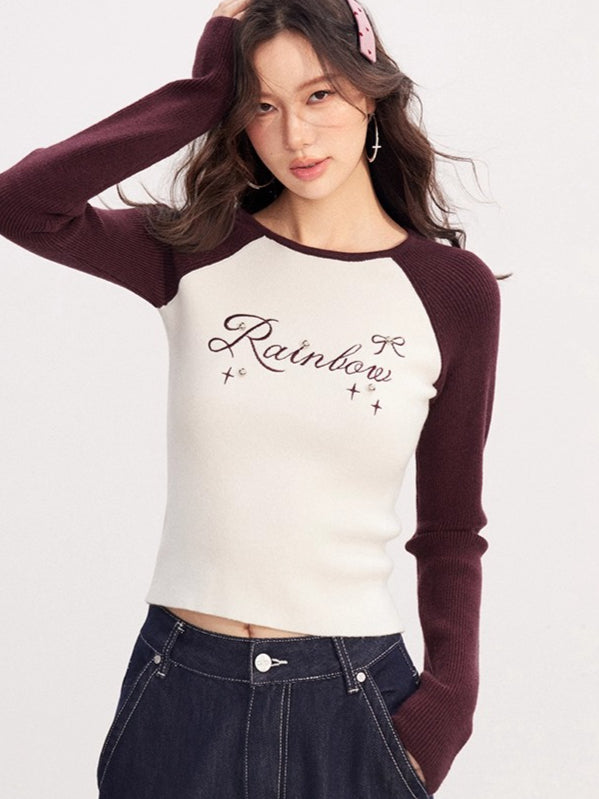 Contrast-Embroidered Raglan T-Shirt