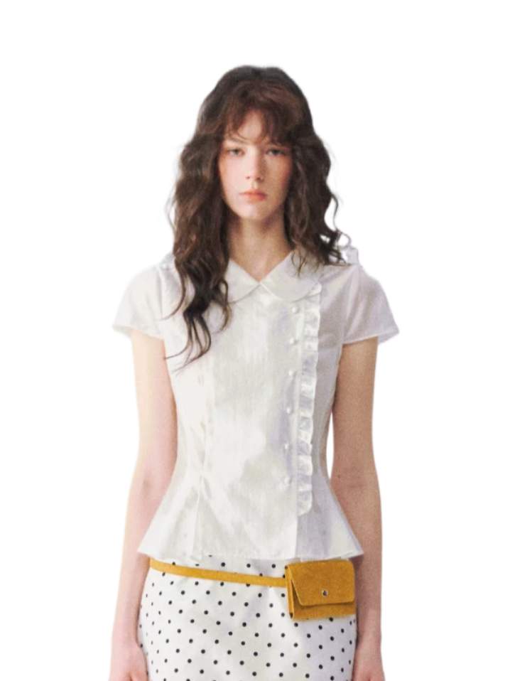 Peter Pan Collar Asymmetric Waist-Tailored Blouse