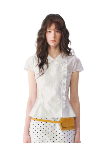 Peter Pan Collar Asymmetric Waist-Tailored Blouse