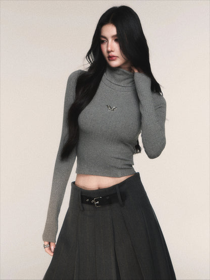 Ribbed Turtleneck Slim-Fit Knit T-Shirt