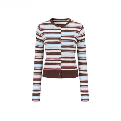 Contrast Striped Wool-Blend Knit Cardigan