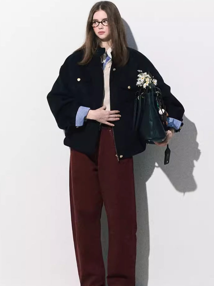 Wool-Blend Oversized Short Jacket