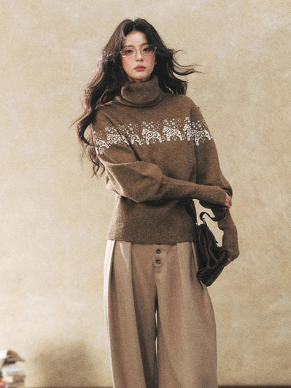 Dual-Tone Knit Turtleneck Sweater