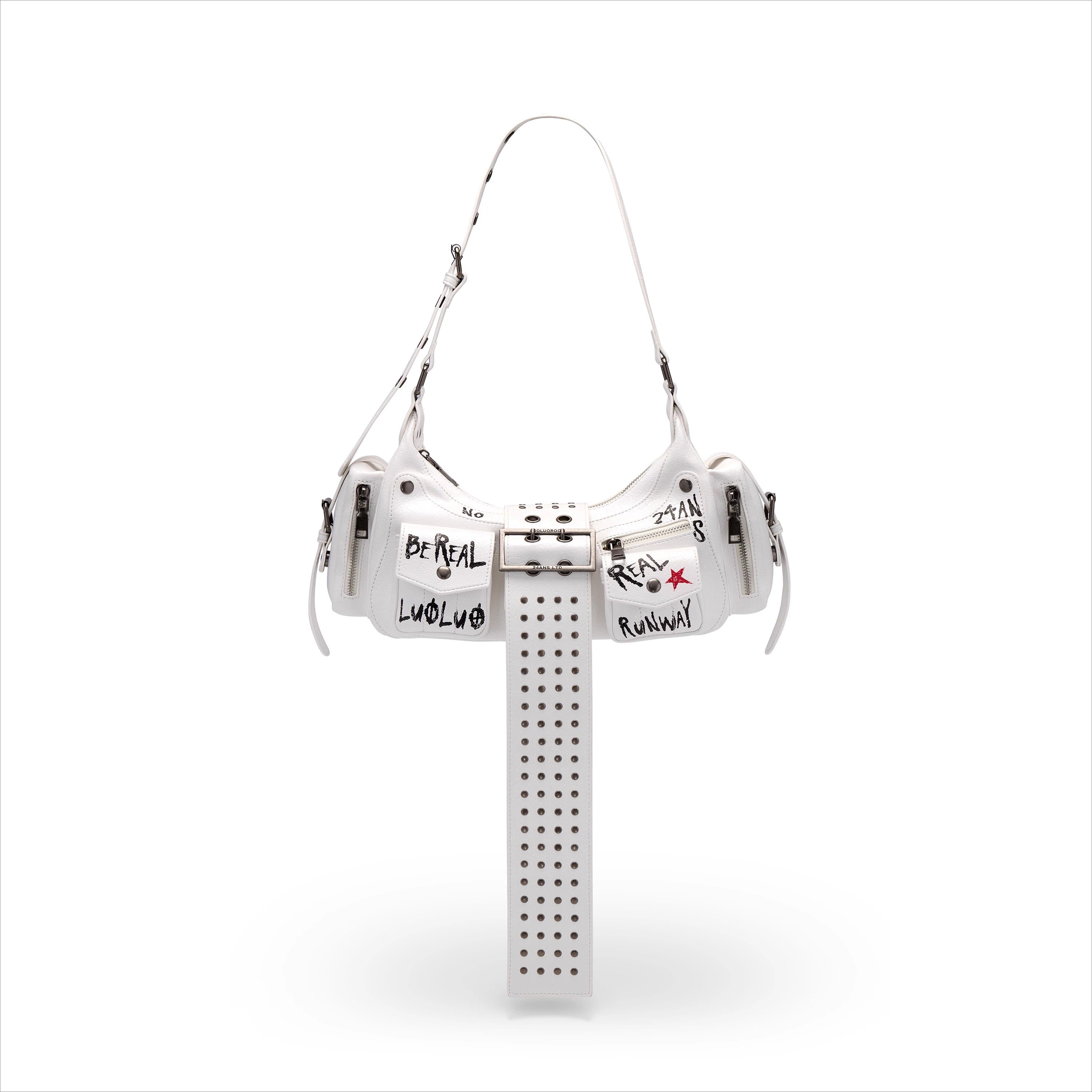 Graffiti-Print PU Cracked-Leather Bag