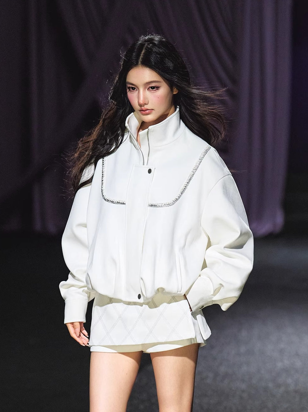 Suede Stand Collar Oversized Jacket