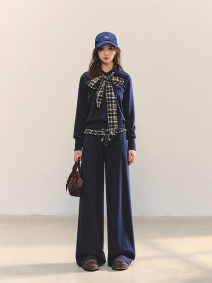 Plaid Bowknot Strappy Sweatshirt