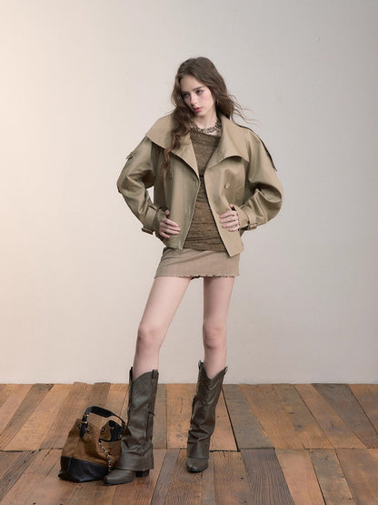 Stand-Collar Pleated Trench Jacket - CHINASQUAD