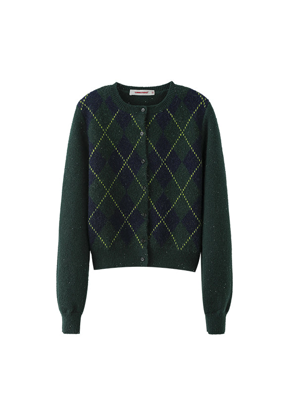 Argyle V-Neck Wool Blend Pullover