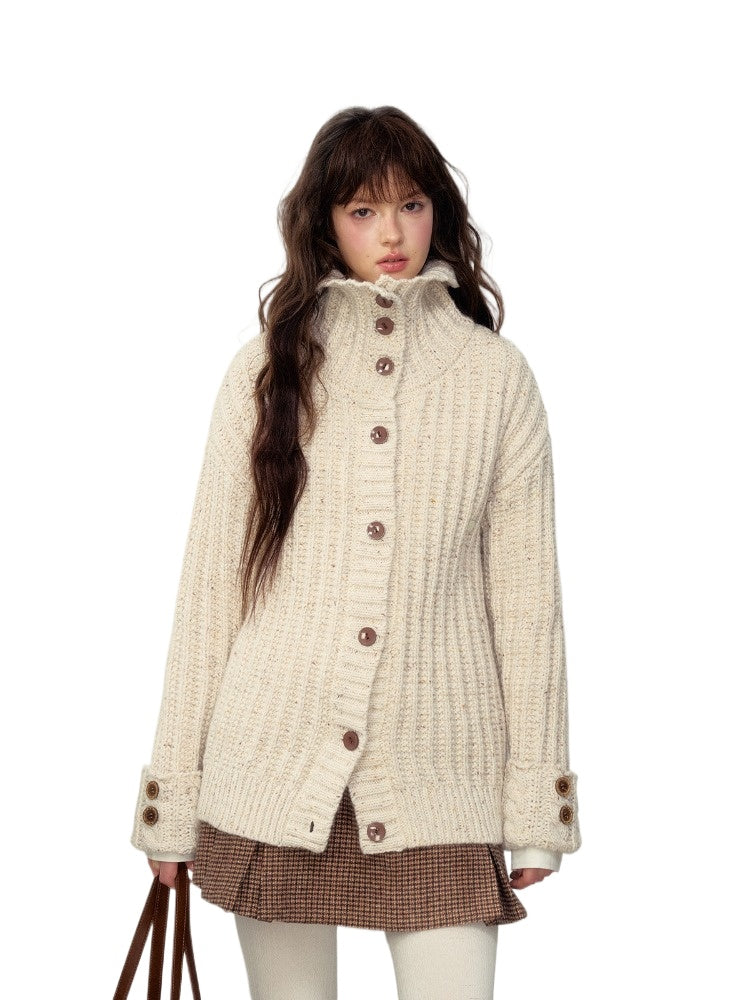 Convertible Collar Retro Cable Knit Sweater