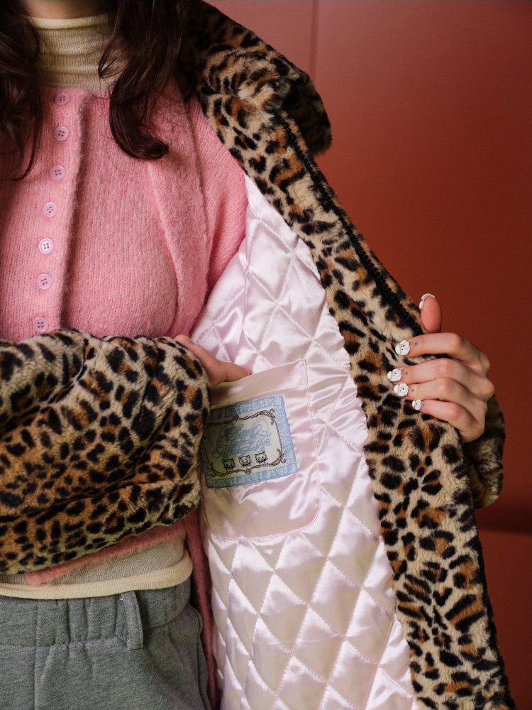 Vintage Leopard Faux Fur Quilted Coat