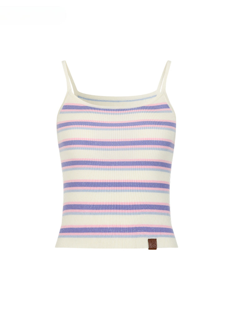 Striped Knit Short Acid Wash Tank Top