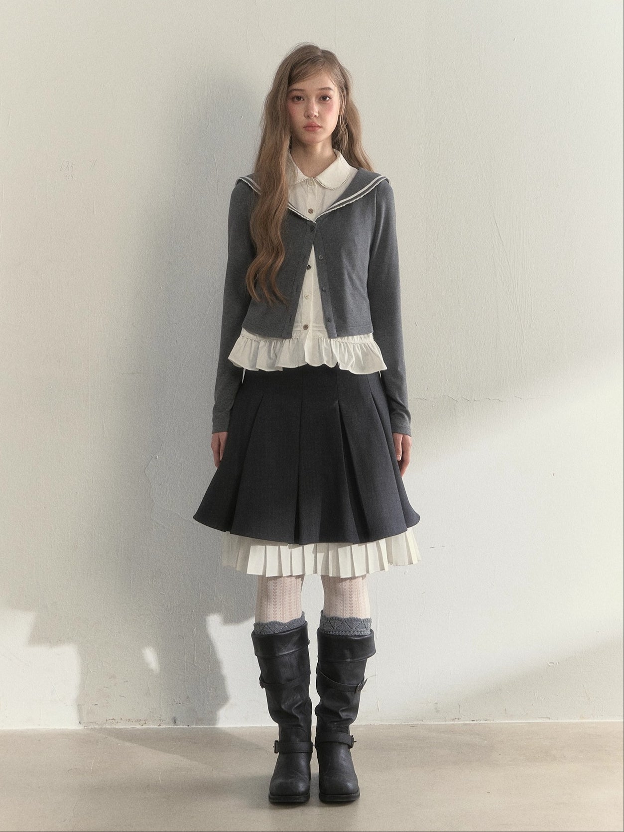 Sailor Collar Academia Style Layered Knit Blouse