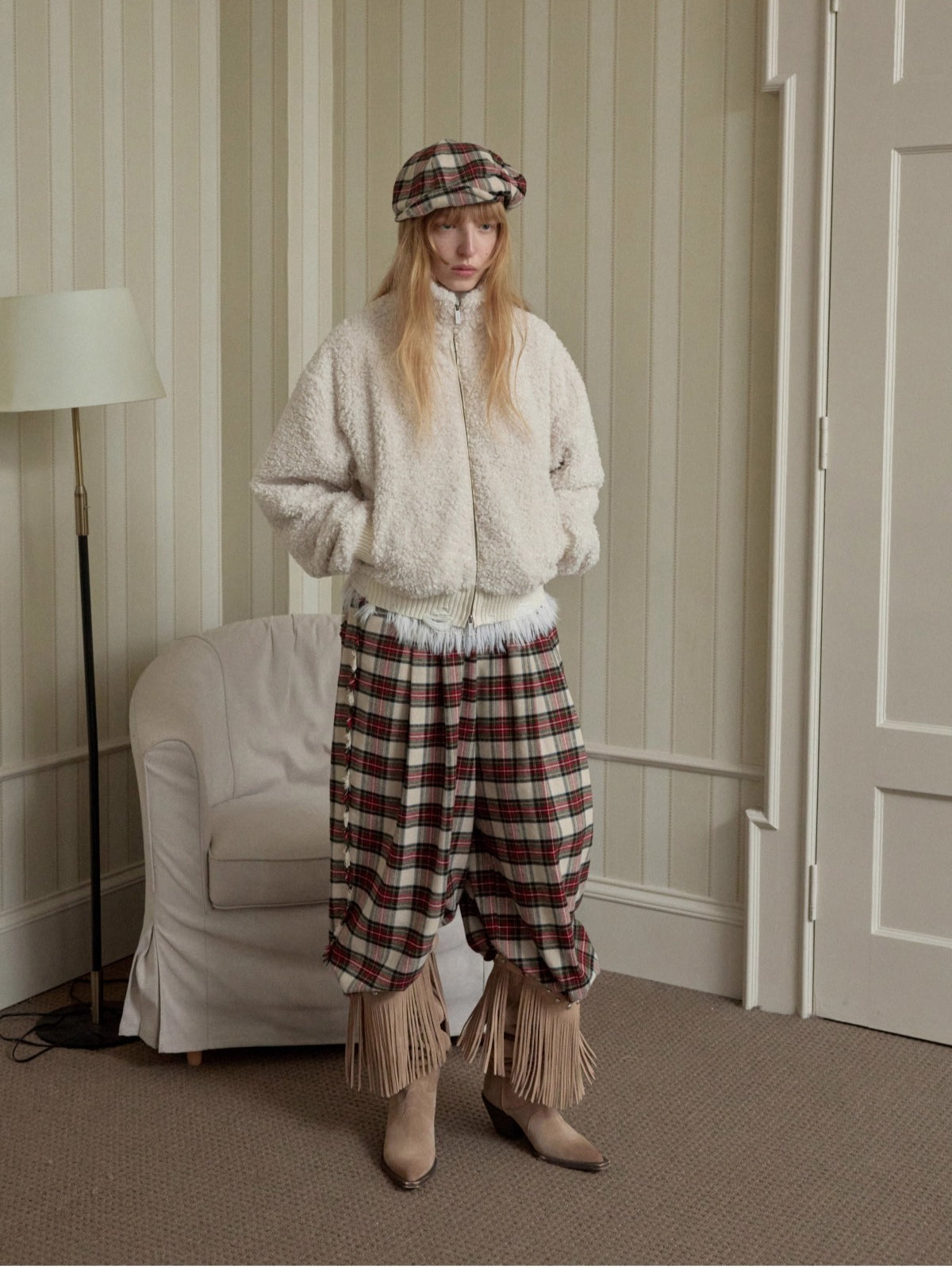 Cable-Knit Faux-Fur Trim Fitted Sweater