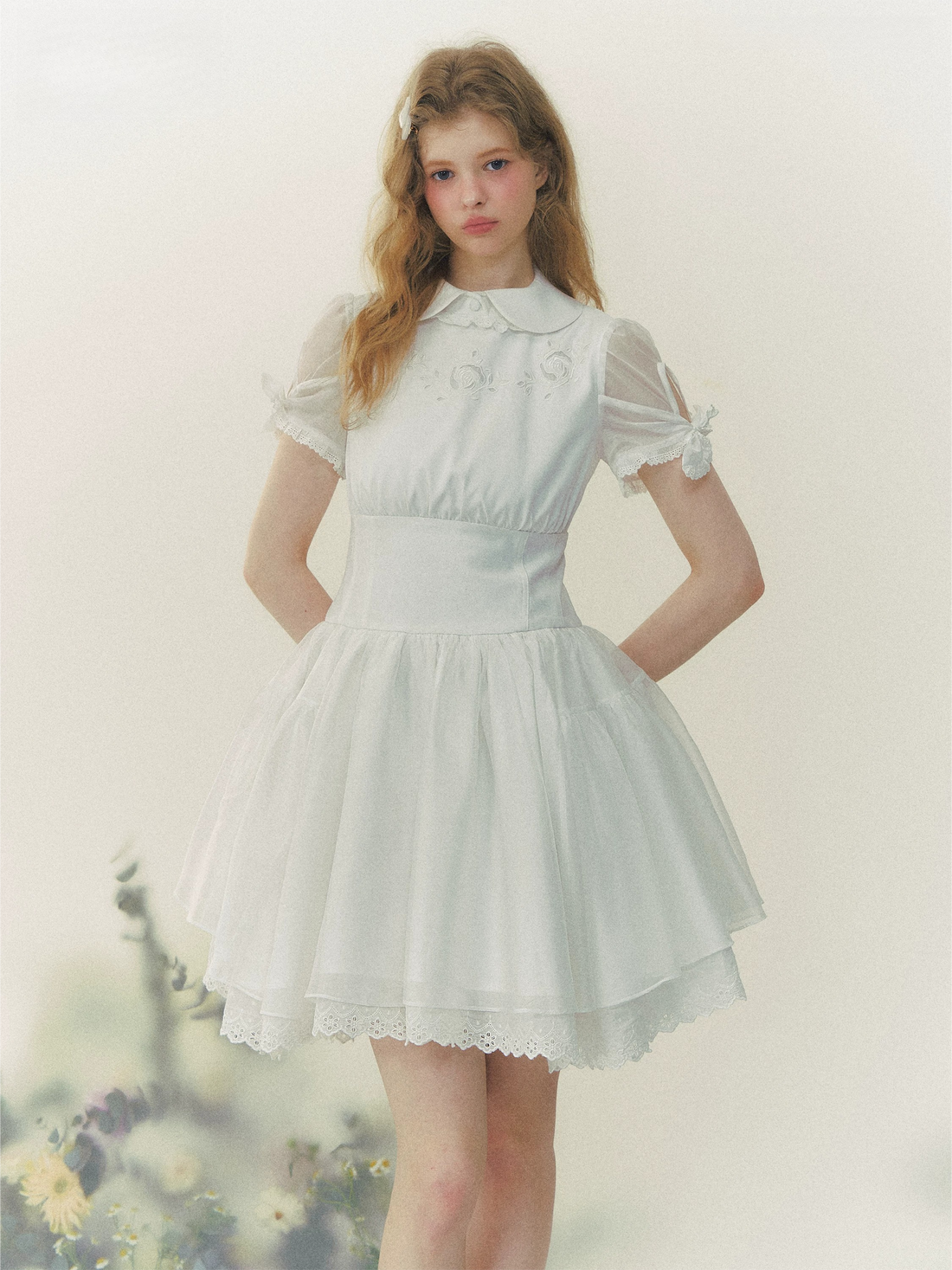White Rose Embroidered Princess Dress
