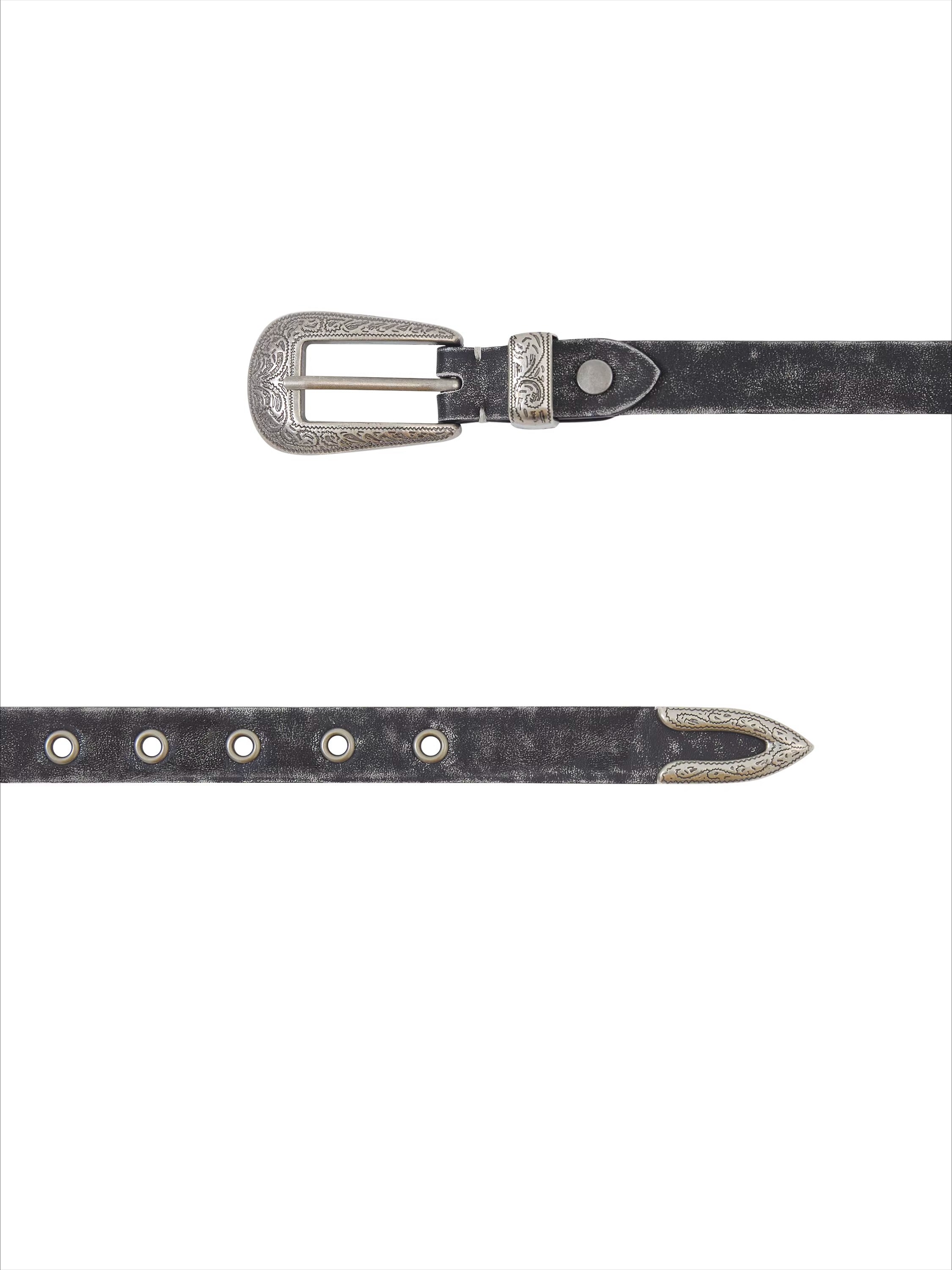Matte Silver Alloy Buckle Distressed Leather Belt
