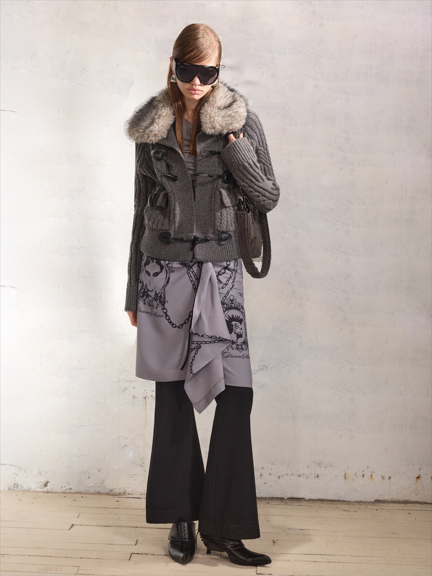 100% Wool Retro Cable-Knit Horn Button Jacket