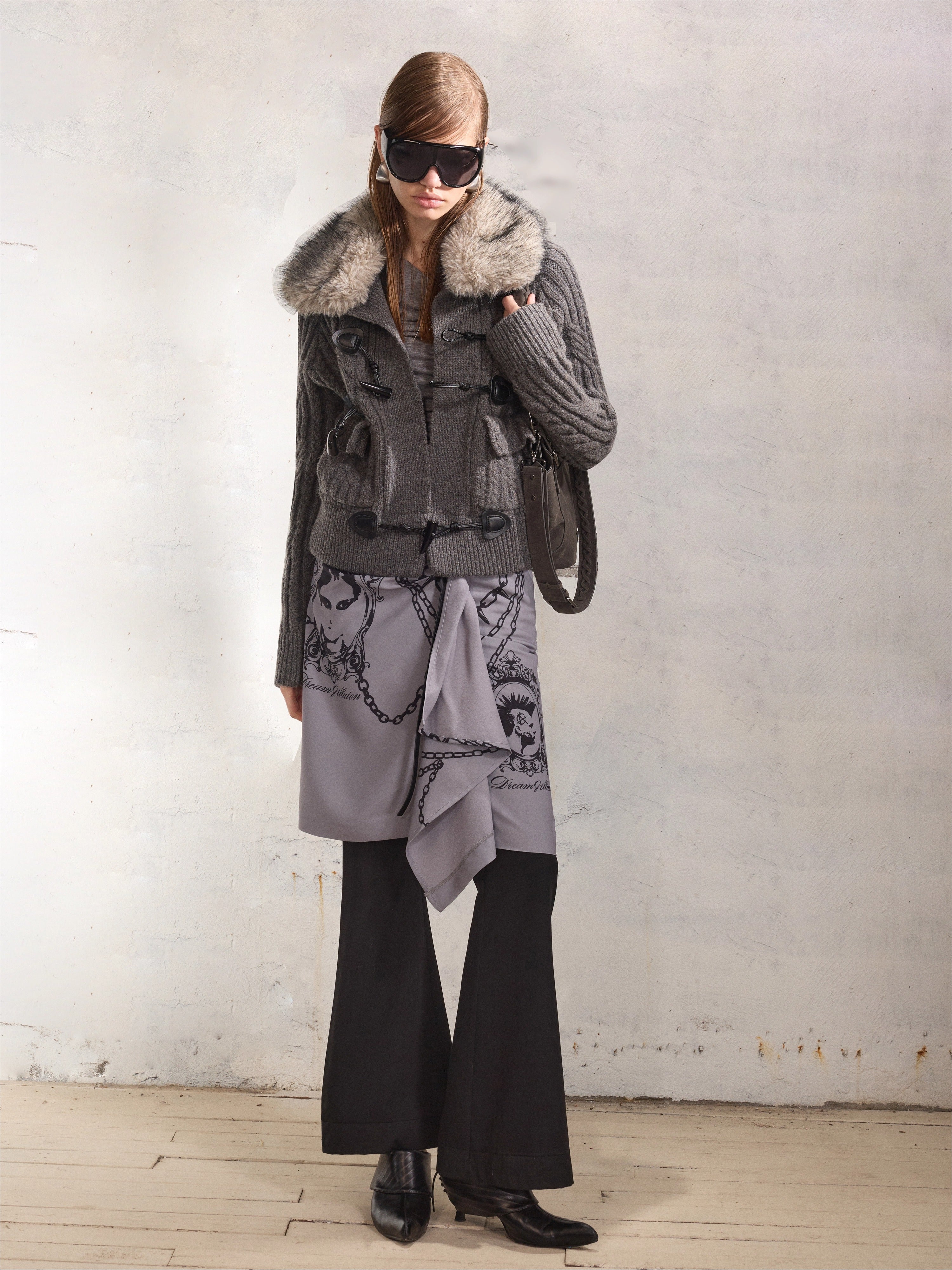 100% Wool Retro Cable-Knit Horn Button Jacket