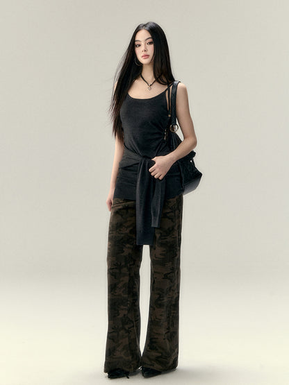 Leopard Print Camo Wide-Leg Cargo Pants