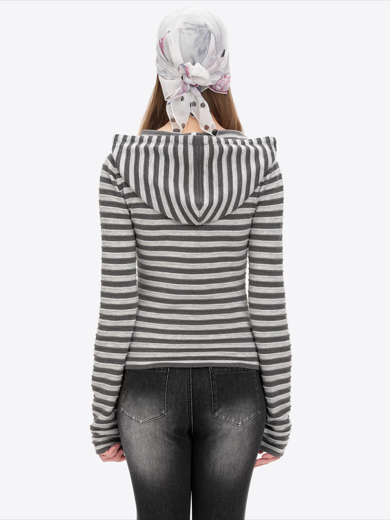 Striped Bear Button Hoodie Tee