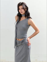 Rhinestone One-Shoulder Knit Vest & Skirt Set - CHINASQUAD