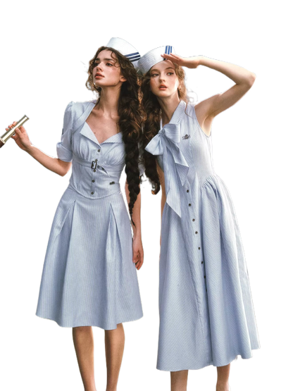 Nautical Affair French Old-Money Striped Shirt &amp; Skirt Set