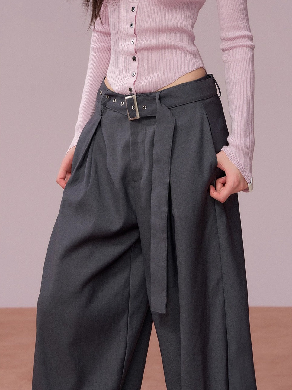 Tailored Drape Wide-Leg Suit Trousers