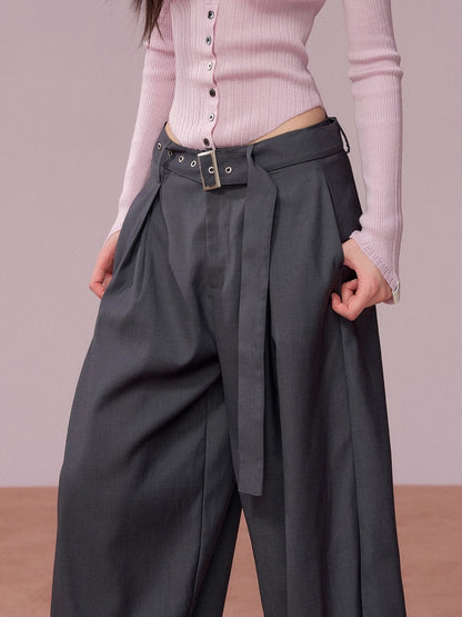 Tailored Drape Wide-Leg Suit Trousers