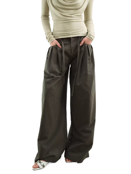 High-Waisted Relaxed Pleated Straight Pants