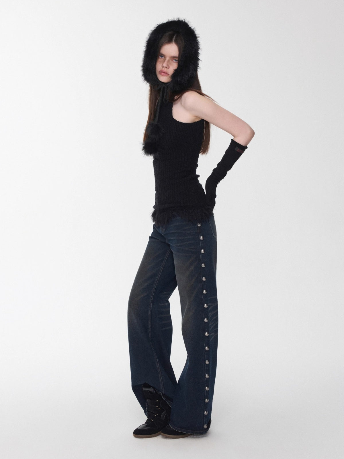 Fringe Knit Vest &amp; Hooded Sleeveless Set