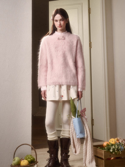 Little Lamb Alpaca-Cashmere Long Plush Crewneck