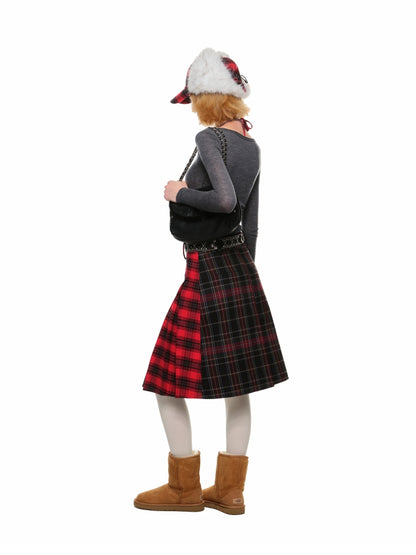 Plaid Reversible Pleated Midi Skirt