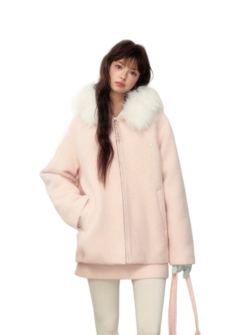 Faux Fur Collar Wool Coat