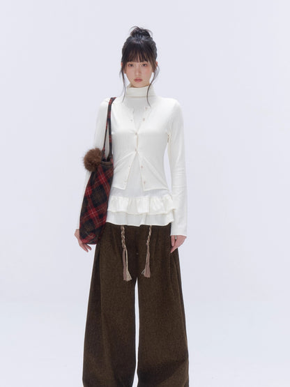 Leopard Pocket Pleated Wide-Leg Pants