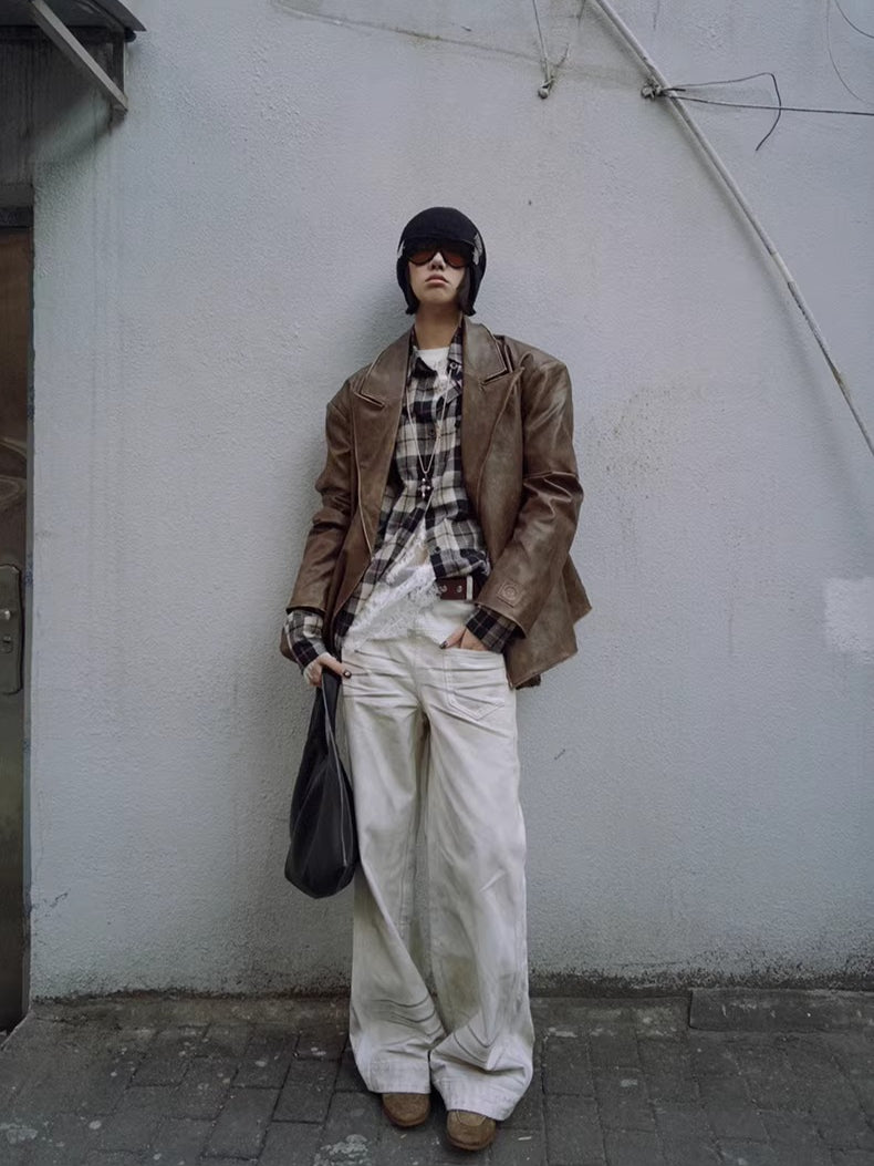 Side-Placket White Denim Jeans