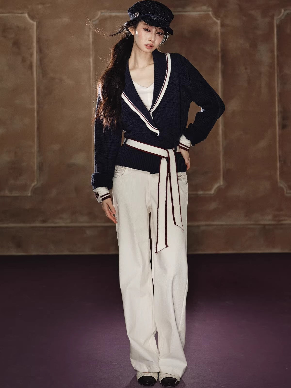 Stud-Detail Straight-Leg Flared Wide Pants