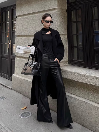 Textured Faux Leather Flared Pants