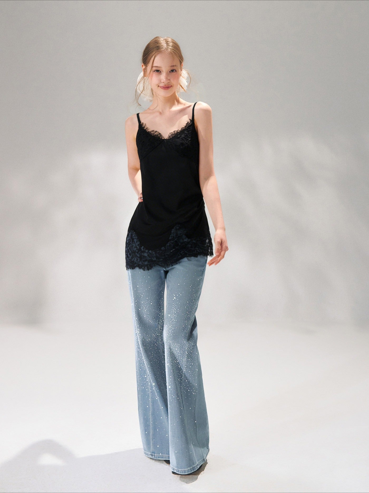 Asymmetric Lace-Trim Satin Camisole