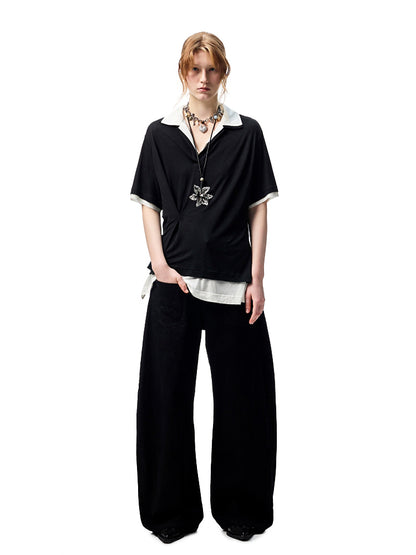 Oversized Fake Two-piece Polo Shirt