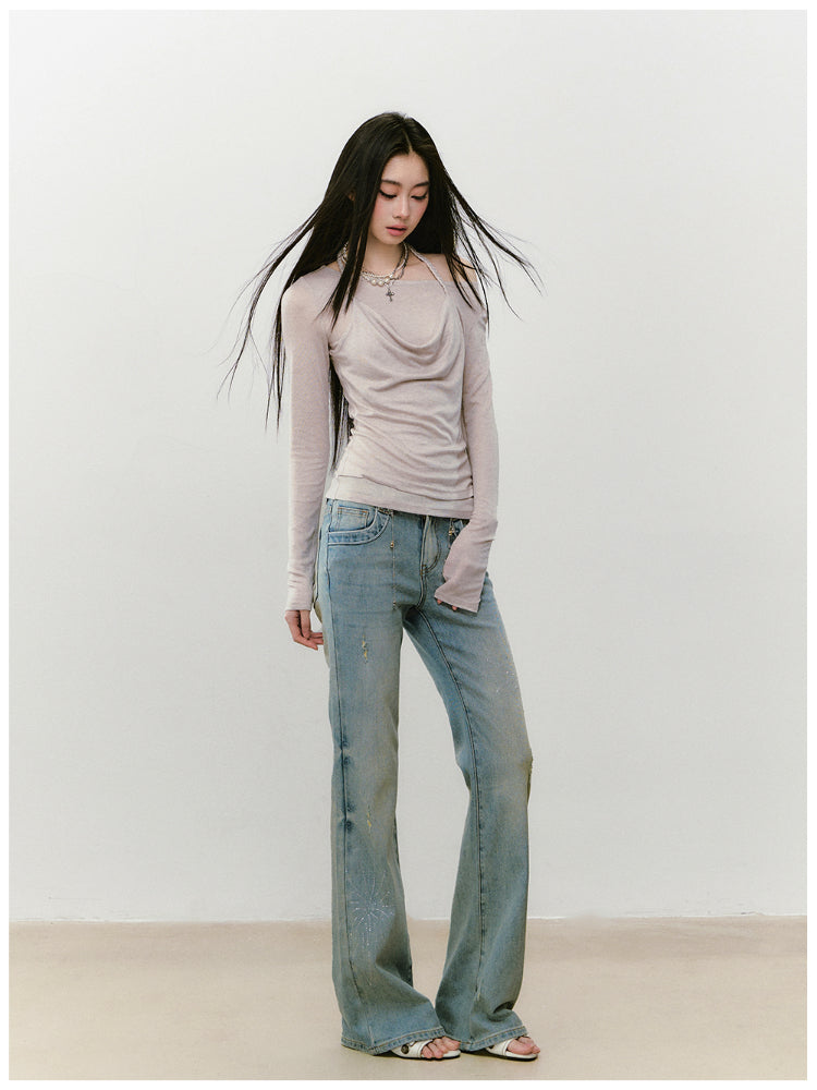 Fake Two-Piece Knit Long-Sleeve Blouse - CHINASQUAD